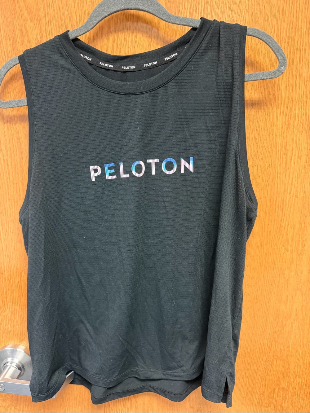 Peloton Black Sleeveless Logo Tank with Subtle Multicolor Accents